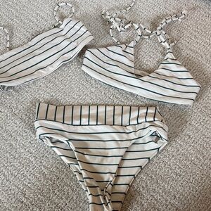 Stone Fox Swim Cream and Dark Green Striped Bikini Top